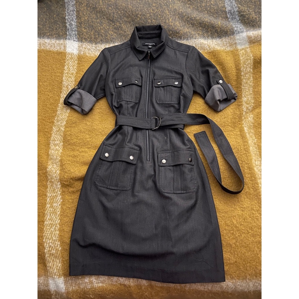 Retro Button-up Belted Collared Dress